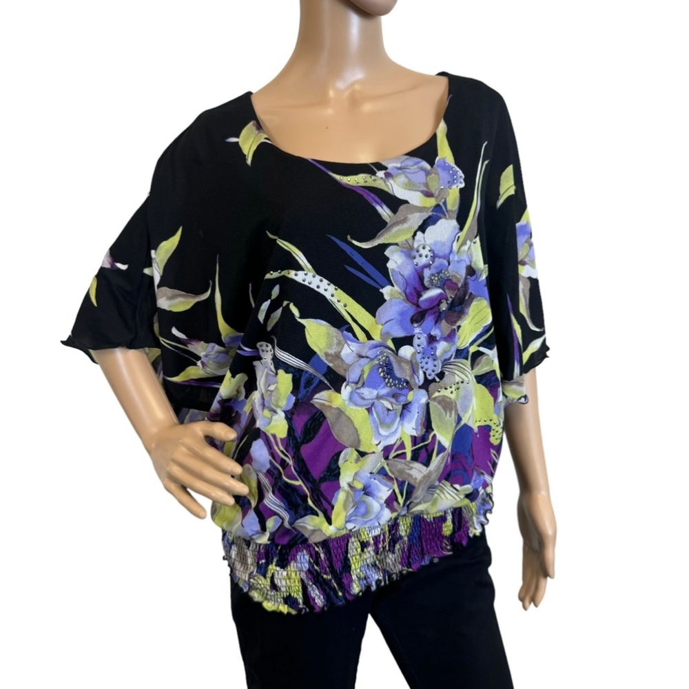 Women's Style & Co. Blouse M Black Purple Floral